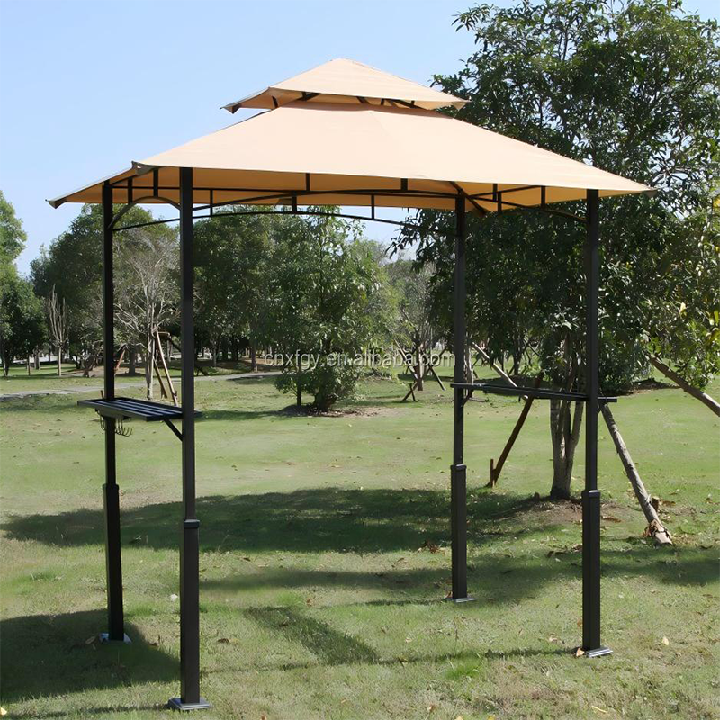 Tiered Canopy Top Grill Gazebo Outdoor Barbecue Shelter with Side Shelves