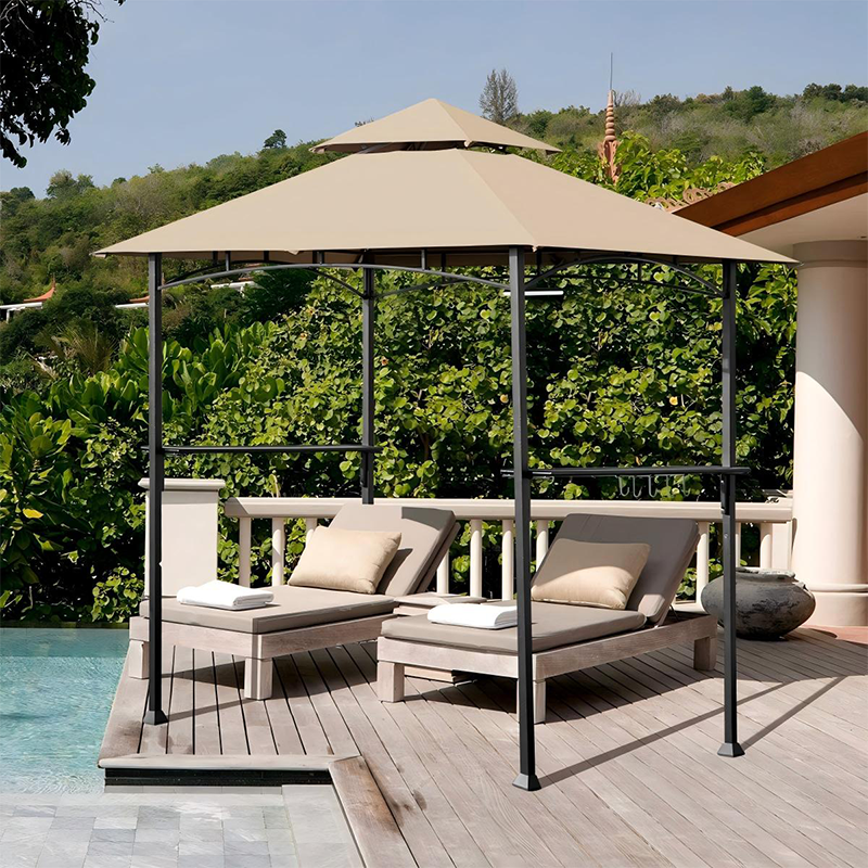 Double Tier Canopy Grill Gazebo Outdoor Patio Barbecue Shelter with Side Shelves